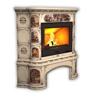 Печь-камин КимрПечь Прованс угловой Звери с дровником Печь-камин КимрПечь Прованс угловой Звери с дровником