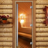 Дверь стеклянная DoorWood «Престиж», 800х2000мм, с фотопечатью «Сауна Люкс»