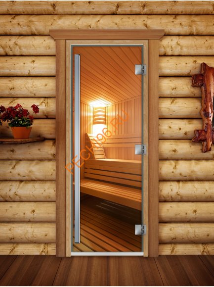 Дверь стеклянная DoorWood «Престиж», 700х1900мм, с фотопечатью «Сауна Люкс»