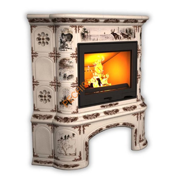 Печь-камин КимрПечь Прованс угловой Зима в лесу с дровником