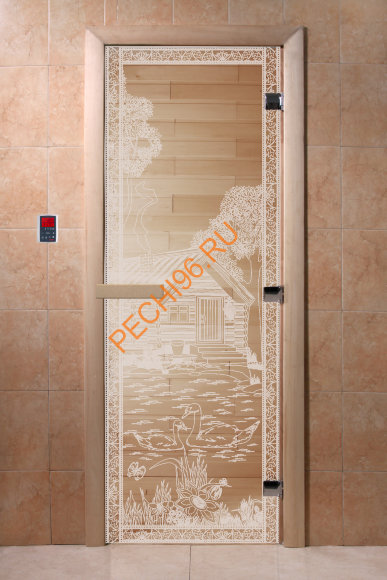 Дверь стеклянная DoorWood «Банька в лесу прозрачная», 1800х600 мм