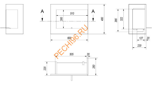 Биокамин Kratki DELTA L/P 600 угловой, TUV