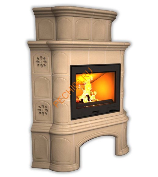 Печь-камин КимрПечь Прованс угловой двухъярусный Ваниль с дровником
