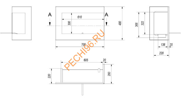 Биокамин Kratki DELTA L/P 700 угловой, TUV