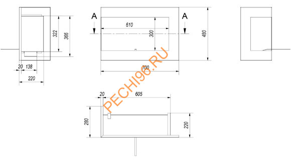Биокамин Kratki DELTA L/P 700 угловой, TUV