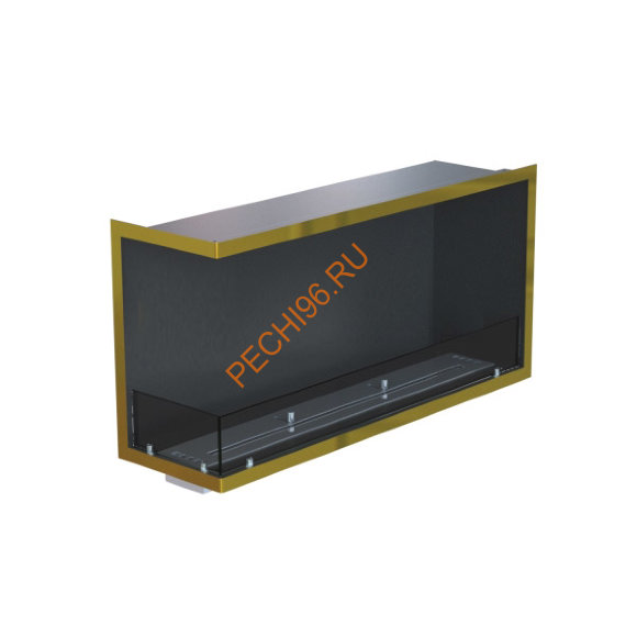 Биокамин угловой 1200х500х300 мм, стекло тонированное, рамка латунь