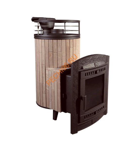 Печь банная Атмосфера L Окаменевшее дерево ламель+сетка, с тоннелем