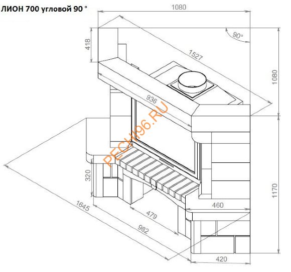 Каминная облицовка Лион 700 угловая 90° Каминная облицовка Лион 700 угловая 90°