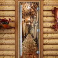 Дверь стеклянная DoorWood «Престиж», 800х2000мм, с фотопечатью «Винный погребок»