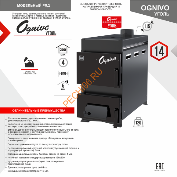 Печь отопительная Огниво 2 Угольная