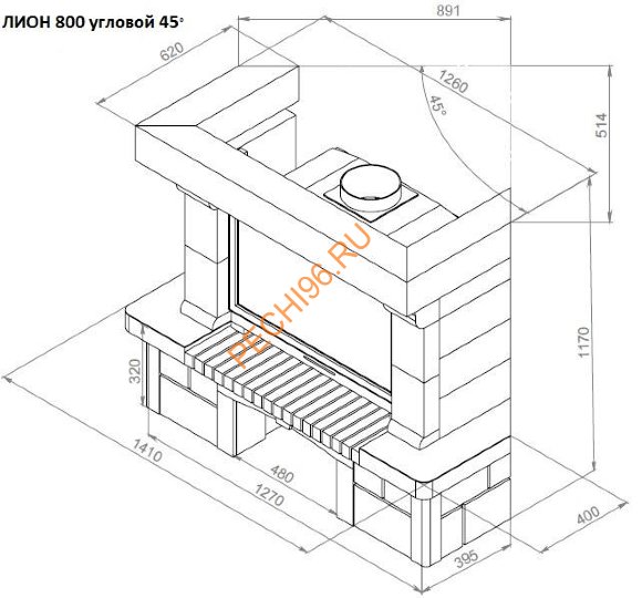 Каминная облицовка Лион 800 угловая 45° Каминная облицовка Лион 800 угловая 45°