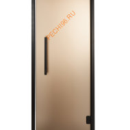 Дверь стеклянная Grandis GS 8х19-BM-S-Bl коробка алюминий Diamond Black, ручка Термоясень