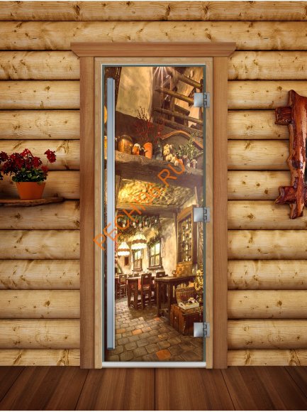 Дверь стеклянная DoorWood «Престиж», 700х1900мм, с фотопечатью «Старая таверна»
