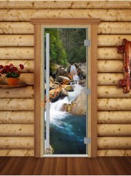 Дверь стеклянная DoorWood «Престиж», 800х2000мм, с фотопечатью «Водопад» Дверь стеклянная DoorWood «Престиж», 800х2000мм, с фотопечатью «Водопад»