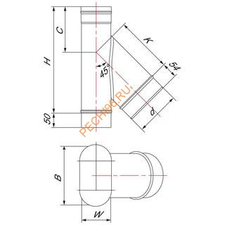 Тройник Вулкан VOR 45° 100x200 с патрубком D130
