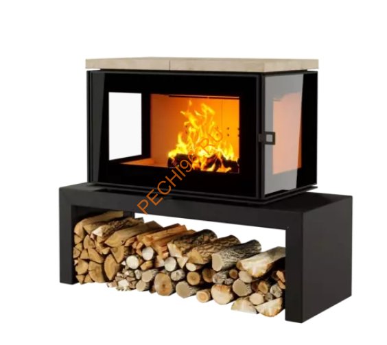 Печь-камин АСТОВ КУБ 3С 800 Крема беж, на подиуме