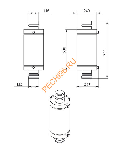 Теплообменник на трубе Везувий 12л, D115 (AISI 439)