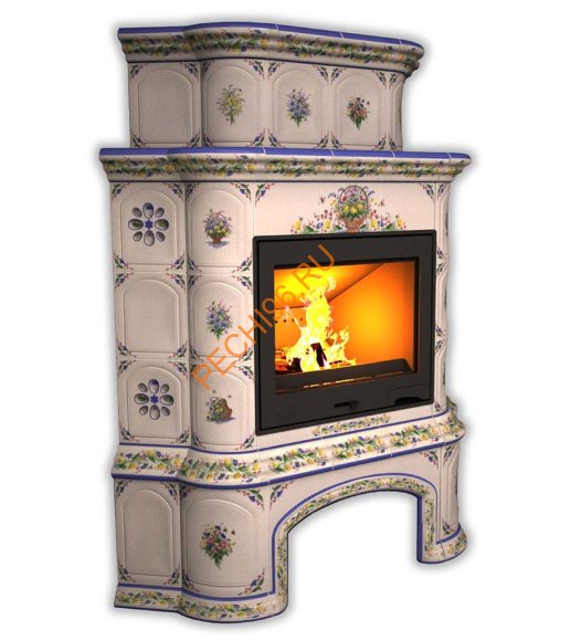 Печь-камин КимрПечь Прованс угловой двухъярусный Луг с дровником