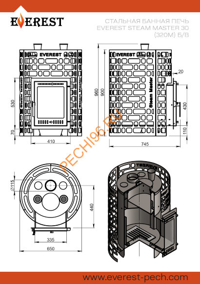 Печь банная Эверест Steam Master 30 (320), в сетке б/в