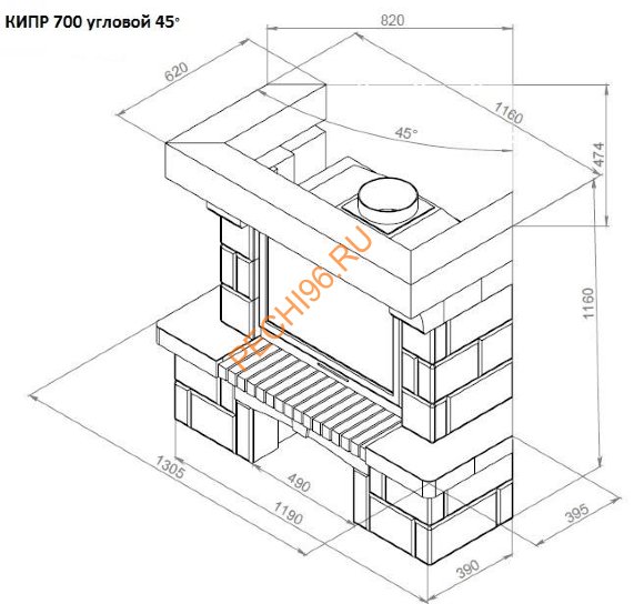 Каминная облицовка Кипр 700 угловая 45° Каминная облицовка Кипр 700 угловая 45°