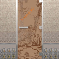 Дверь стеклянная DoorWood Хамам «Мишки» бронза матовая, 1900х700 мм