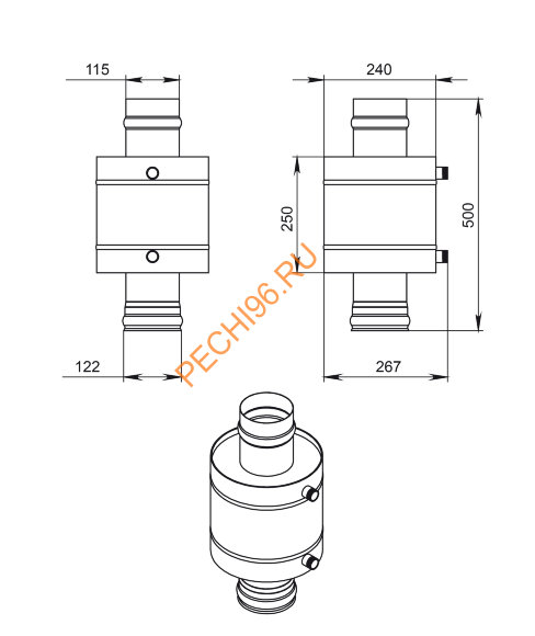 Теплообменник на трубе Везувий 6л, D115 (AISI 439)