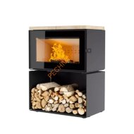 Печь-камин АСТОВ КУБ 800 Крема беж на дровнике