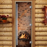 Дверь стеклянная DoorWood «Престиж», 800х2000мм, с фотопечатью «Старинный очаг»