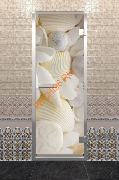Дверь стеклянная DoorWood Хамам с фотопечатью «Ракушки», 1900х700 мм