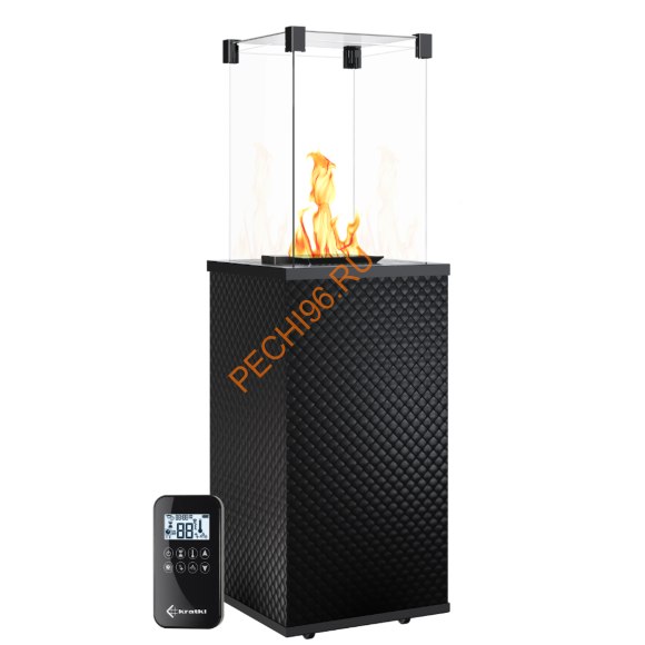 Камин уличный газовый Kratki PATIO/G31/37MBAR/CZ/P, черное стекло, тиснение, с пультом ДУ