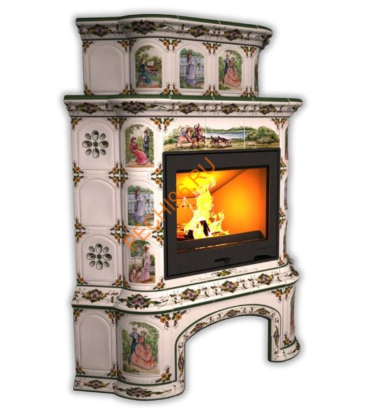 Печь-камин КимрПечь Прованс угловой двухъярусный Усадьба с дровником Печь-камин КимрПечь Прованс угловой двухъярусный Усадьба с дровником