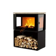 Печь-камин АСТОВ КУБ 3С 800 Крема беж на дровнике