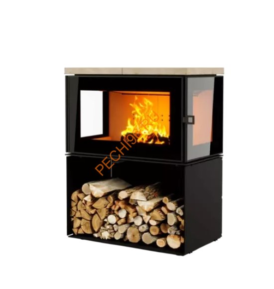 Печь-камин АСТОВ КУБ 3С 800 Крема беж на дровнике