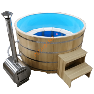 Уличная купель Фурако ExpertSaun с внешней печью и вставкой, круглая из кедра, h 1200мм