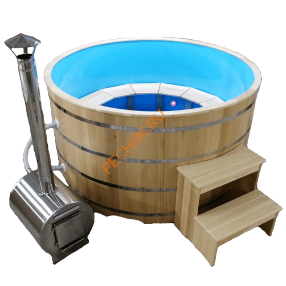 Уличная купель Фурако ExpertSaun с внешней печью и вставкой, круглая из кедра, h 1200мм