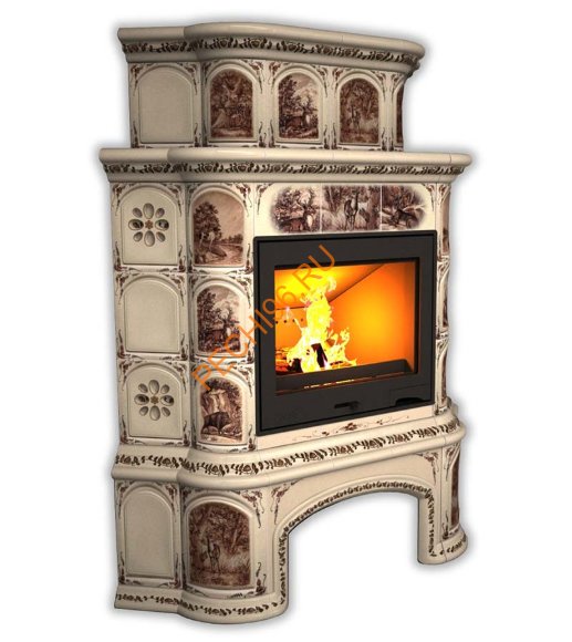 Печь-камин КимрПечь Прованс угловой двухъярусный Звери с дровником Печь-камин КимрПечь Прованс угловой двухъярусный Звери с дровником