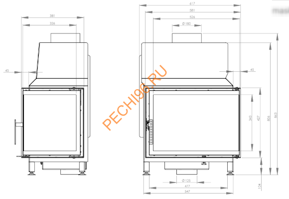 Каминная топка Hitze STMA54X39L/R
