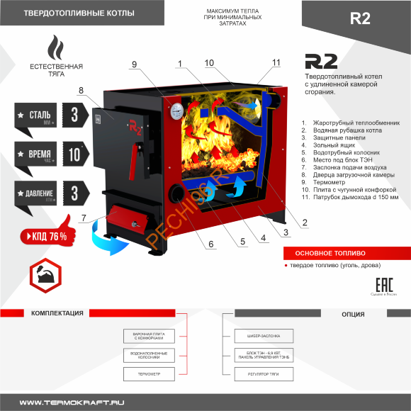 Твердотопливный котел отопительный R2 9 кВт Твердотопливный котел отопительный R2 9 кВт