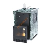 Печь банная ИзиСтим Анапа М2 в трёхстороннем кожухе из змеевика с открытым верхом