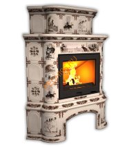 Печь-камин КимрПечь Прованс угловой двухъярусный Зима в лесу с дровником