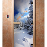 Дверь стеклянная DoorWood с фотопечатью «Зимний лес»